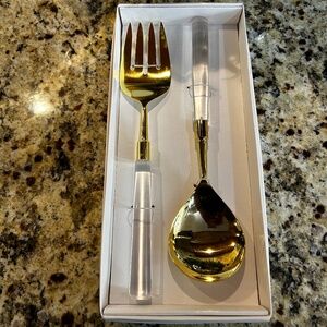 Set of 2 Gold Salad Servers with Acrylic Handles, Serving Spoon, Serve ware